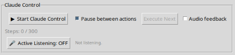 Claude Control panel with active listening toggle